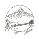 mountain and guitar with text "keep my head above the alpine" tattoo design idea