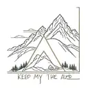 mountain and guitar with text "keep my head above the alpine" tattoo design idea