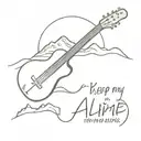 mountain and guitar with text "keep my head above the alpine" tattoo design idea