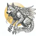 Werewolf, moon, broken wings tattoo design idea