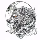 Werewolf, moon, broken wings tattoo design idea