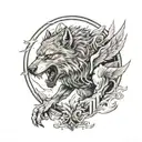 Werewolf, moon, broken wings tattoo design idea