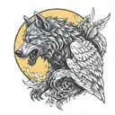 Werewolf, moon, broken wings tattoo design idea