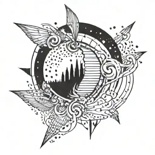 An abstract tattoo inspired by the music of Bring Me the Horizon and Panic at the Disco tattoo design idea