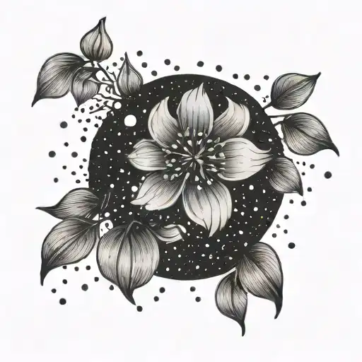 A minimalist tattoo featuring rain and small flowers inspired by the client's favorite things tattoo design idea