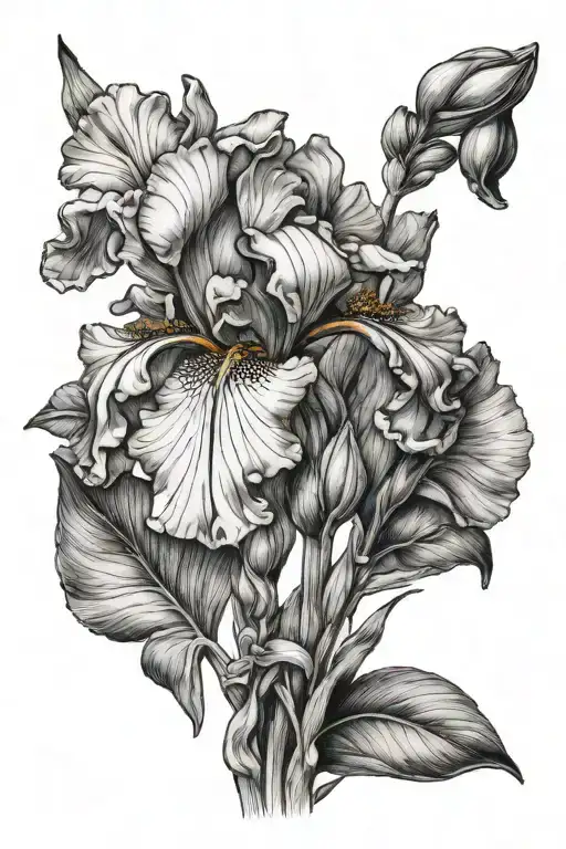 Iris flower and Olive plant tattoo design idea