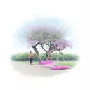 Bougainvillea and Sampaguita with sunsets trees 4 people walking and A-10 warthog on the sky tattoo design idea