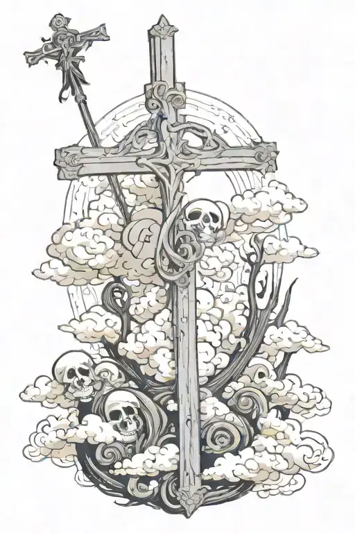 something with clouds, a few crosses, the number 34 somewhere, a bible verse quote, and  a grim reaper tattoo design idea