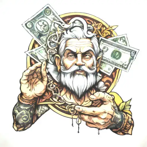 money is second god holding tattoo design idea