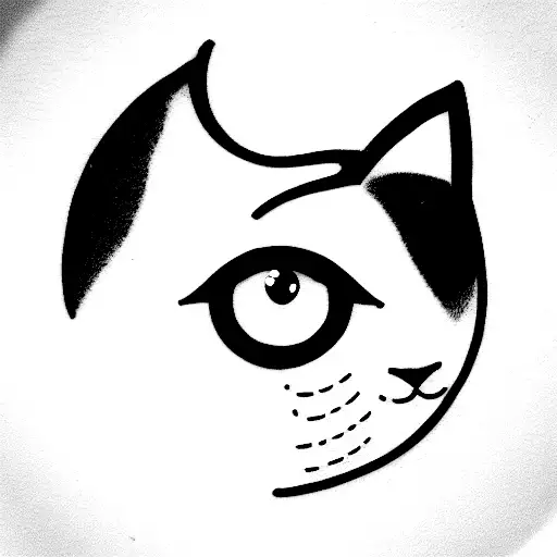 long haired tuxedo black and white cat in fish eye lens tattoo design idea