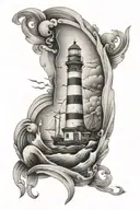 lighthouse at shore sail boat sailing tattoo design idea