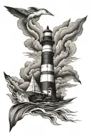 lighthouse at shore sail boat sailing tattoo design idea