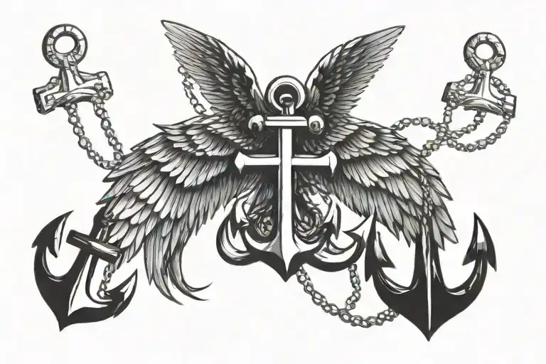 wings and an anchor tattoo design idea