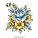rose, larkspur, marigold, chrysanthemum tattoo design idea