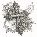 Cross and Romans 8:31 tattoo design idea