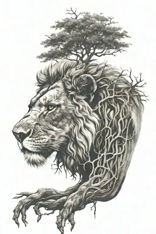 tree lion roots reflection  tattoo design idea