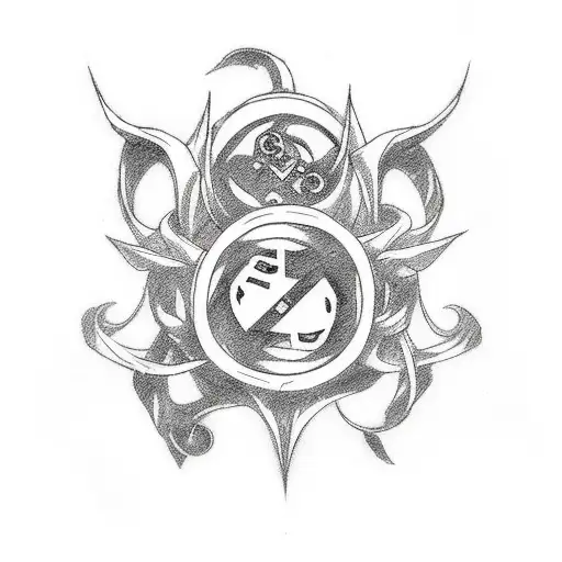 A captivating tattoo design inspired by your favorite anime, Seven Deadly Sins, featuring the iconic symbols or characters from the series, symbolizing your love for anime and storytelling. tattoo design idea