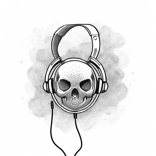An alternative-style tattoo featuring a skull wearing headphones and listening to drum'n'bass music tattoo design idea