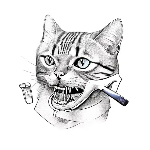 A dentist-themed tattoo with a cat wearing a dental mask and holding a toothbrush tattoo design idea