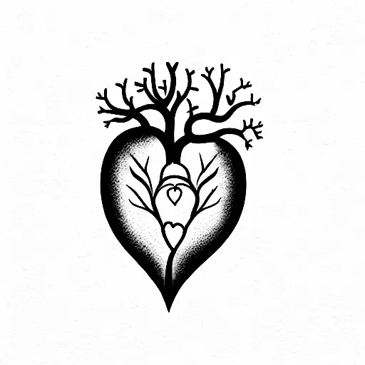 anatomical heart with two trees growing from its top tattoo design idea