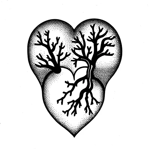 anatomical heart with pine trees growing from it tattoo design idea