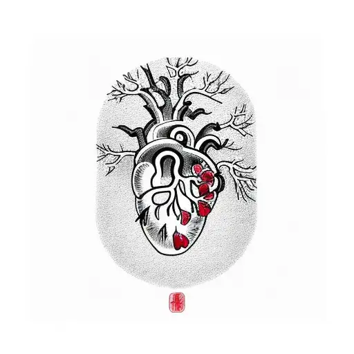 anatomical heart with trees growing from it tattoo design idea