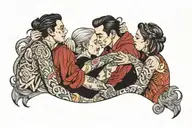 four people hugging  tattoo design idea