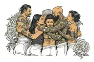 four people hugging  tattoo design idea