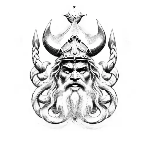 Poseidon and Viking symbol and triton tattoo design idea