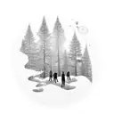 a big forest with a man standing in the middle with spiders tattoo design idea