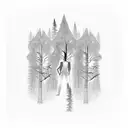 a big forest with a man standing in the middle with spiders tattoo design idea