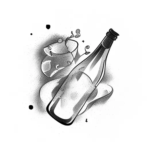 A bottle and glass clinking together, symbolizing celebration and friendship tattoo design idea