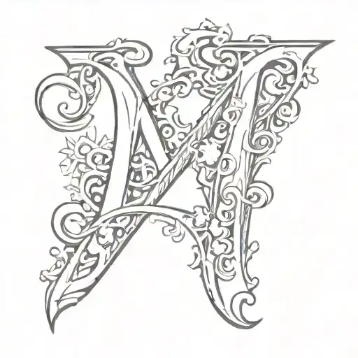 Letters M, F, D, A, K, V letter tattoo design idea