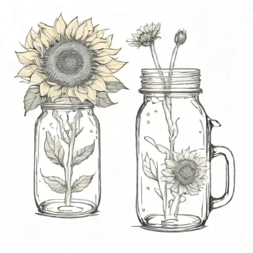 sunflowers without a lot of leaves in tall mason jar with water tattoo design idea