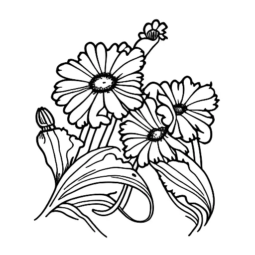 daisy, carnation, morning glory, lily of the valley tattoo design idea