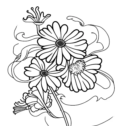 daisy, carnation, morning glory, lily of the valley tattoo design idea