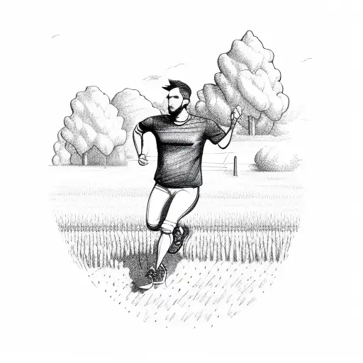 A sketch of a runner sprinting through a field of bean plants tattoo design idea