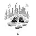 A trail running shoe surrounded by a forest of beanstalks tattoo design idea