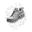 A trail running shoe surrounded by a forest of beanstalks tattoo design idea