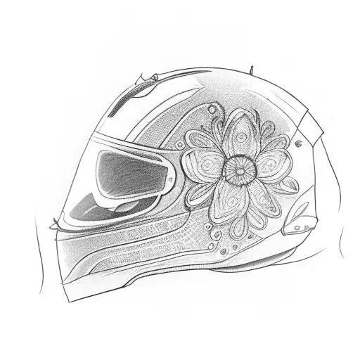 Racing Helmet with flowers coming out of the visor tattoo design idea