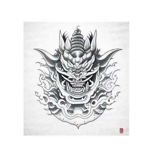 Oni Mask dragon tattoo design idea