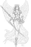 Warrior Angel with wings spread and holding a spear tattoo design idea