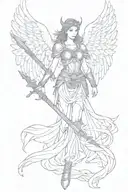 Warrior Angel with wings spread and holding a spear tattoo design idea
