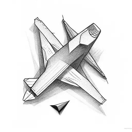 paper airplane with shadow of real plane, travel related, small size tattoo design idea