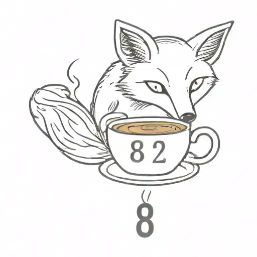 A fox with a cup of coffee with the numbers 83 on it. tattoo design idea