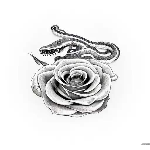 A snake wrapped around a wilted rose with a woman's face in agony tattoo design idea