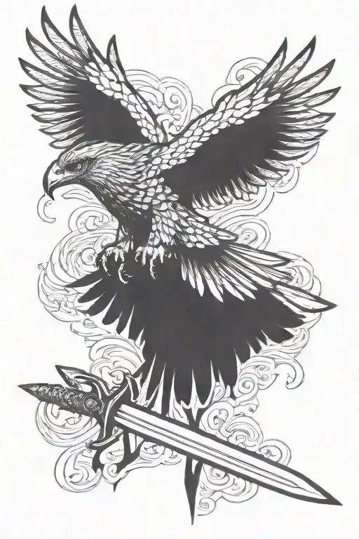 hawk and sword tattoo design idea