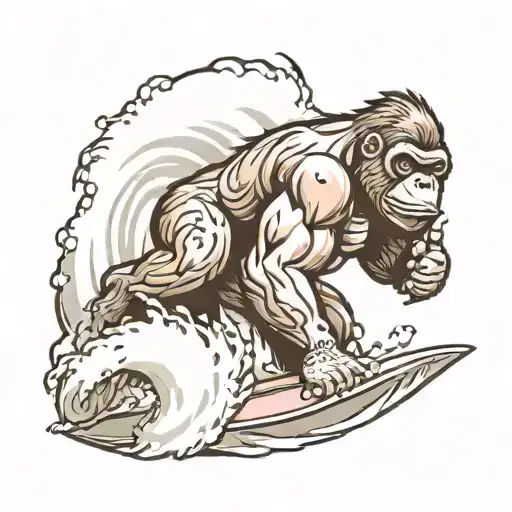 gorilla surfing tattoo design idea