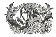anime character Itachi Uchiha with crows tattoo design idea