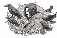 anime character Itachi Uchiha with crows tattoo design idea